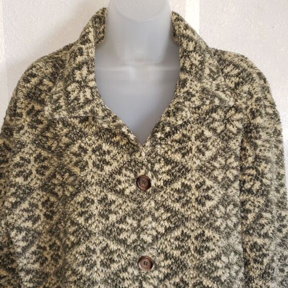 Stampede Khaki Green & Cream Sherpa Button Up Sweater - Picture 2 of 4